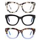 LADEESSE Readers for Women Fashion Style 3 Pack Square Reading Glasses with Spring Hinge Blue Light Blocking (1.75)