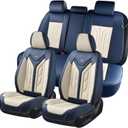 Coverado Car Seat Covers Full Set, Leather Seat Covers for Cars, Automotive Seat Covers Car Seat Protectors Car Accessories Universal Fit for Most Sedans SUV Pick-up Truck(Blue&Beige)