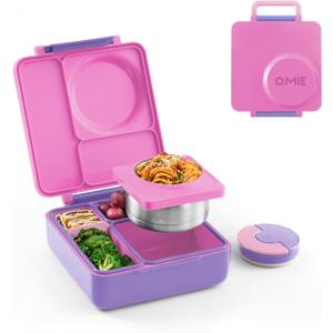 OmieBox Bento Box for Kids - Insulated Bento Lunch Box with Leak Proof Vacuum Insulated Food Jar - 3 Compartments, Two Temperature Zones (Unicorn Pink) (8.5 Ounces)