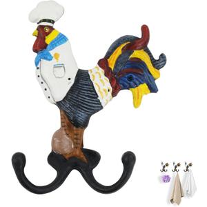 Cast Iron Rooster Wall Hook - 1 Pack Heavy Duty Decorative Hook, Solid Cast Iron Coat Hook with Mounting Screws, for Entryway Kitchen Bedroom