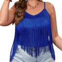 Plus Size Cowgirl Fringe Tops for Women - Western Country Concert Outfit Festival Tank Tassel Boho Rodeo Cami Shirt (XX-Large, Blue)
