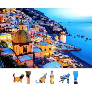 MINIWAN 500 Piece Jigsaw Puzzles for Adults & Seniors - Positano Italy Coast Landscape Puzzle, 23"x15" Adult Puzzle with Letters on Back, Unique Shaped Pieces, Home Decor & Gift