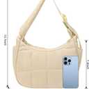 Small Puffer Crescent Underarm Shoulder Bag for Women, Nylon Quilted Purses Handbags with Adjustable Strap, Khaki
