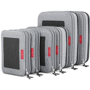 LeanTravel Premium Compression Packing Cubes for Travel - Suitcase Organizer Bags with Double Zipper & Breathable Mesh Panel - Space Saving Carry On Luggage Essentials (6-Pack, Grey)