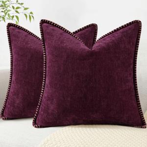 decorUhome Chenille Soft Throw Pillow Covers 18x18 Set of 2, Farmhouse Velvet Decorative Pillow Covers with Stitched Edge for Couch Sofa Bed, Rhododendron (18" x 18" (Pack of 2), Rhododendron)