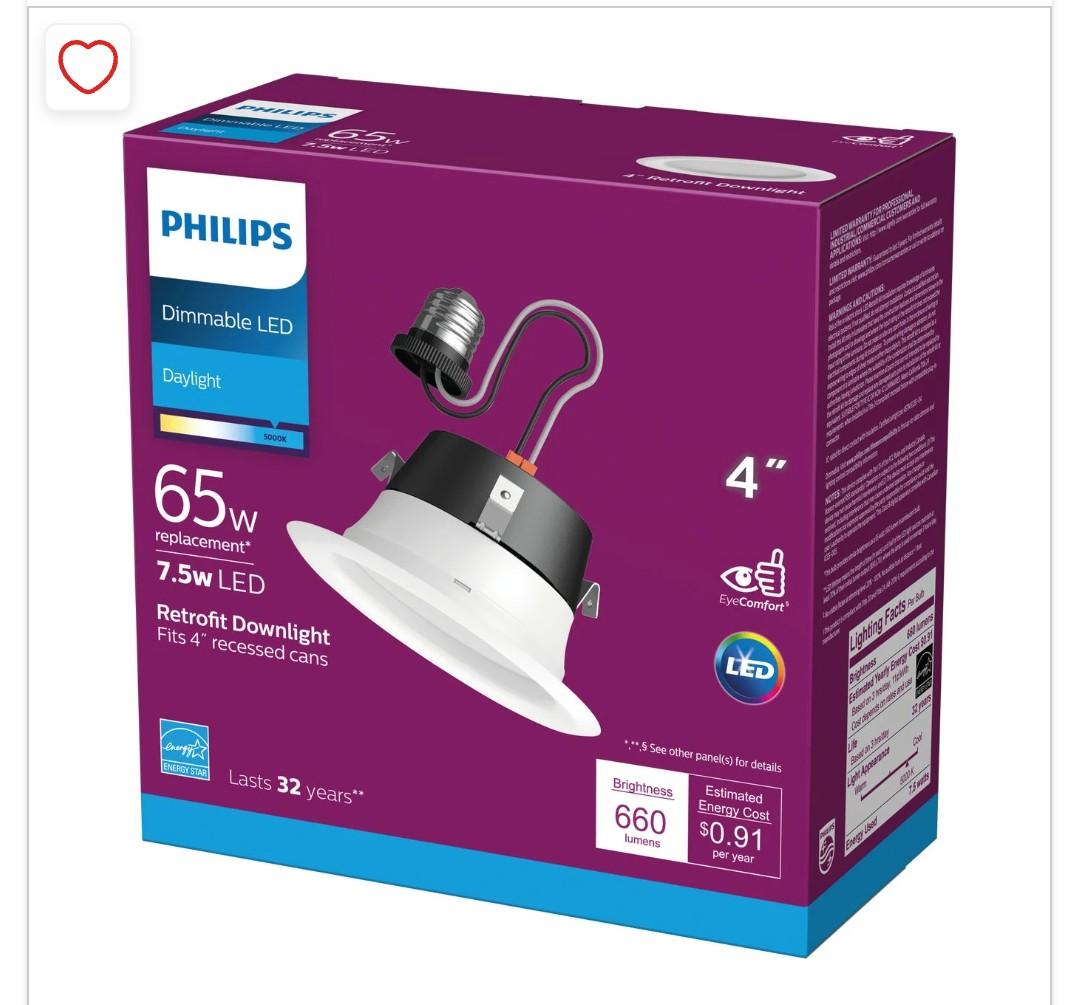 Philips 65W 5/6" Retrofit Downlight Soft White: Energy Star Certified Recessed Can Light, 750 Lumens, E26 Base
