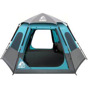 Hewolf 6 Person Camping Tent - Instant Pop Up Waterproof 2 Doors Tent with Easy Setup | 3-Season Hexagonal Dome Design for Family, Hiking & Traveling