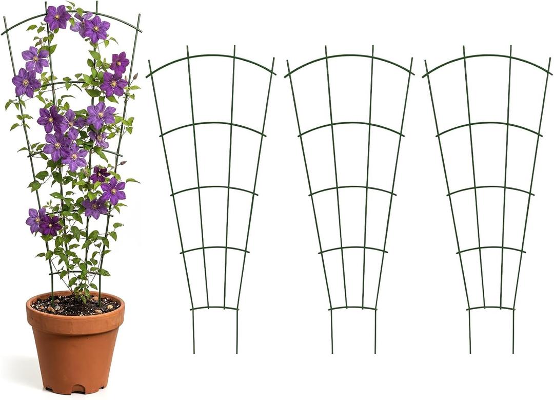 Thealyn 4 Pack 24" Metal Plant Trellis for Pots & Garden Beds, Rustproof Support for Indoor Outdoor Climbing Plants, Vines, Flowers, Fan Shaped, Green
