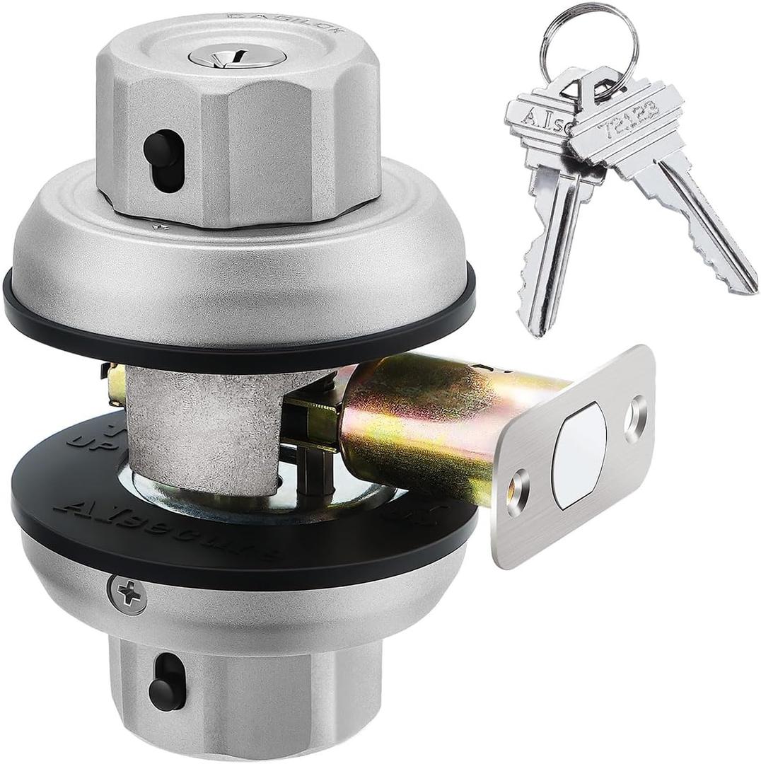 EASILOK Deadbolt Lock E4 Twist-to-Lock Front Door Lock Keyless Heavy Duty Single Cylinder Deadbolt High Security with Unpickable Night Latch &Anti-Mislock Button, Zinc Alloy, Silver (1 Pack)