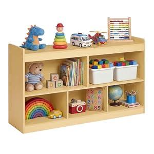SONGMICS CUSTOS Collection - Kids' Toy Storage Shelf, Montessori Shelf for Toys with 5 Open Compartments, Storage Unit for Children's Room Playroom, 11.8 x 44.2 x 25.6 Inches, Beech Beige UGKR052YZ01