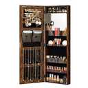 SONGMICS Jewelry Cabinet Armoire With Full-Length Mirror, Wall or Door Mount Storage Organizer, Lockable Cabinet With Built-in Small Mirror, Shelves, Gift Idea, Rustic Brown UJJC003X01