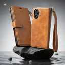 FLIPALM Wallet Case for iPhone 17 Series with Wrist Strap - PU Leather Folio Flip with Credit Card Holder & Kickstand, Protective Cover (Grayish-Brown, for iPhone 17)