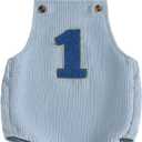 Baby Girl Boy 1st Birthday Clothes One Year Old Bubble Bodysuit Backless Rib Romper Cake Smash Outfits (12-18 Months, Blue)