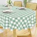 Smiry Oval Table Cloth, Waterproof Vinyl Tablecloths with Flannel Backing, Wipeable Buffalo Plaid Table Cover for Picnic, Indoor and Outdoor (Sage Green & White, 60"x84")