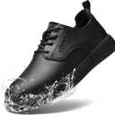 ARISIC Non Slip Work Shoes for Men Waterproof Oil Resistant Slip On Lightweight for Food Service Kitchen Chef Restaurant Classic Casual Walking Dress Shoes (13.5 Women/12 Men, Black)