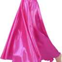 MUNAFIE Women's Long Maxi Dance Skirt - Satin Fairy Skirt for Praise & Cosplay Belly Dance Skirt Rose Red (Pink)