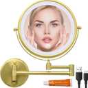 Brass Lighted Makeup Vanity Mirror Wall Mounted Gold, 8 Double Sided 1X 10X Magnifying 3 Color Lighting Touch Screen Dimming, Extended Arm 360 Rotation for Bathroom, Brushed Gold