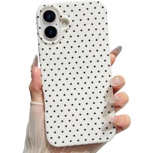 Jmltech Polka Dot Phone Case for iPhone 16 Plus Cases Cute Aesthetic Women Trendy Chic Soft Silicone Shockproof Protective Slim Cover for iPhone 16 Plus White Black