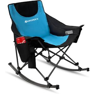 KINGROCK Oversized Rocking Camping Chair with Headrest and Carry Bag, 260LBS Capacity Folding Portable Camp Chairs for Adults, Recliner for Outdoor, Beach, Fishing, Travel, Sports Games, Blue, 35.4"D x 22.4"W x 37.8"H