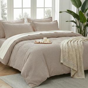Waffle Weave Duvet Cover King -100% Cotton Breathable Bedding Set, Easy Care, Soft & Cozy Comforter Cover for All Season with Corner Ties, 3 Pieces with Pillow Shams,104x90(Linen)