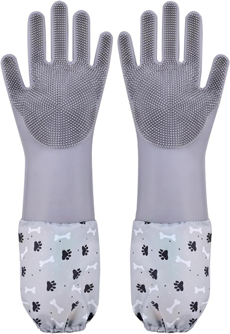Pet Grooming Gloves Pet Hair Remover Cat, Dog Washing Gloves Silicone Heat Resistant Cleaning Gloves with High-Density Teeth Grooming Gloves for Dogs, Cats, Horses, Rabbits (1 Pair - Gray)