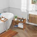 VaeFae Teak Wood Floating Shelves Bathroom, Foldable Wooden Rack Wall Mount, 2 Shelves