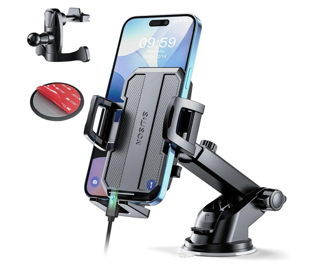 Upgraded 3-in-1 Car Phone Holder Mount [Powerful Suction] Phone Mount for Car Dashboard Air Vent Windshield,for All iPhone Android Phone (Black)