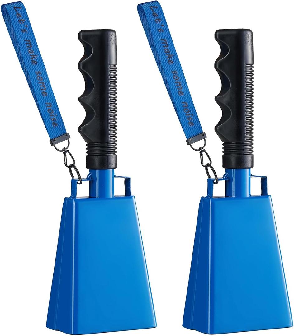 Cow Bells with Wrist Strap - Cowbell with Handle 2pcs, Customizable Cowbells for Sporting Events, for Football Games,Chimes, Percussion, Musical Instruments, Call Bell, Farm Ranch (blue)