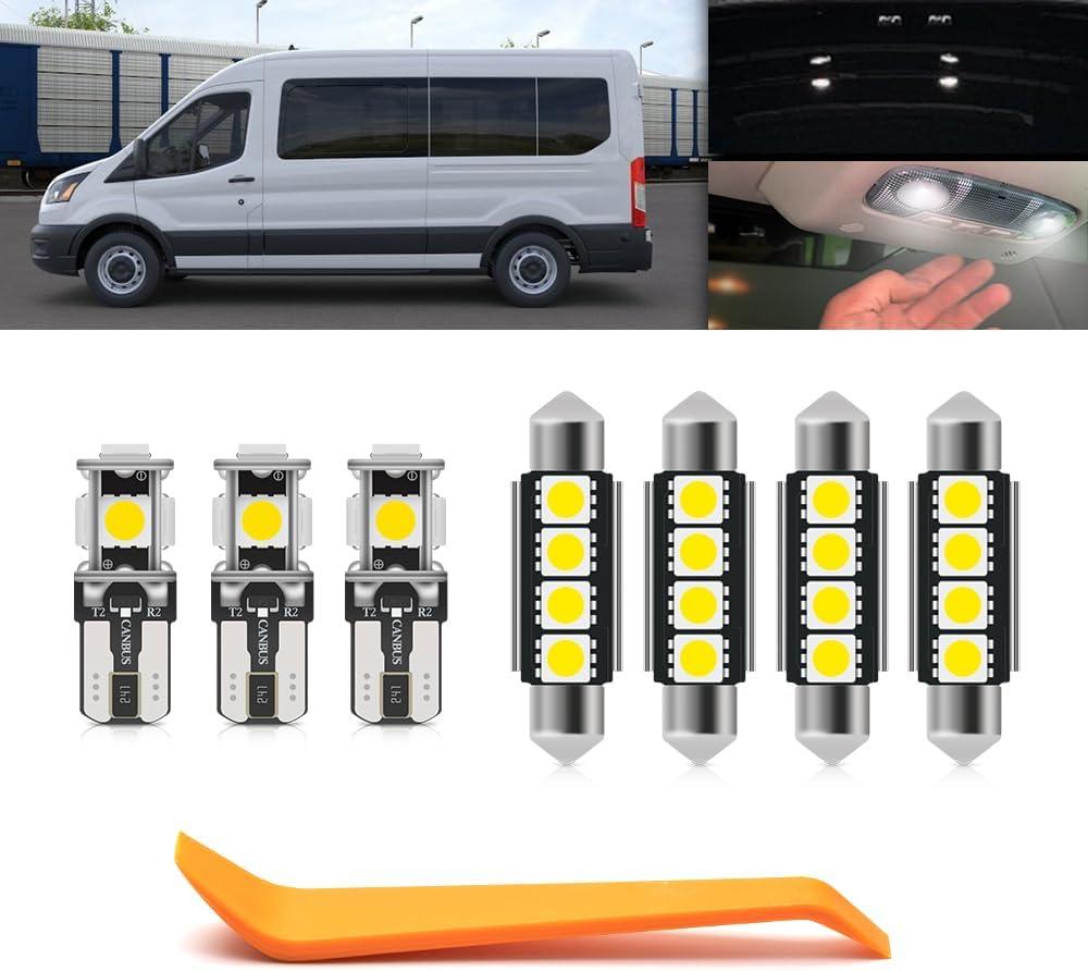 7PCS LED Interior Dome Cargo Light Replacement Kit Led for 2015-2024 F-ord Transit Cargo Van 150 250 350 350HD Map Dome Rear Load Area Luggage Compartment Lights T10 42mm Festoon Bulb Kit Set