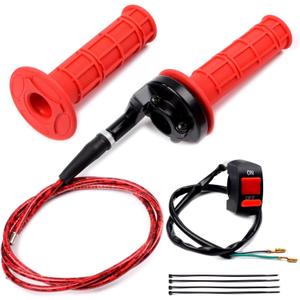 7/8" 22mm Twist Throttle Accelerator Soft Rubble Handle Grip Cable kit for 50cc 90cc 110cc 125cc 4-Stroke SSR Coolster Apollo CRF50 Roketa Pit/Dirt/Mini/ATV Quad Pocket Bike (Red)