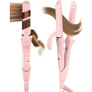 Travel Curling Iron,100-120V Dual Voltage Curling Iron 1 inch,2 in 1 Hair Straightener and Curler for Short/Shoulder Length Hair