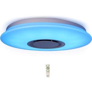 Upgrade 15 inch Dimmable LED Music Ceiling Light with Bluetooth Speaker 24W, Bluetooth Control via Smart Phone APP, Flush Mount Ceiling Light Family Bedroom (Remote Includes)