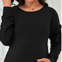 DEBELLY Maternity Sweatshirts Ruffle Long Sleeve Crew Neck Pregnancy Shirts Drop Shoulder Women Casual Tunic Tops Side Ruched (Medium, Green)