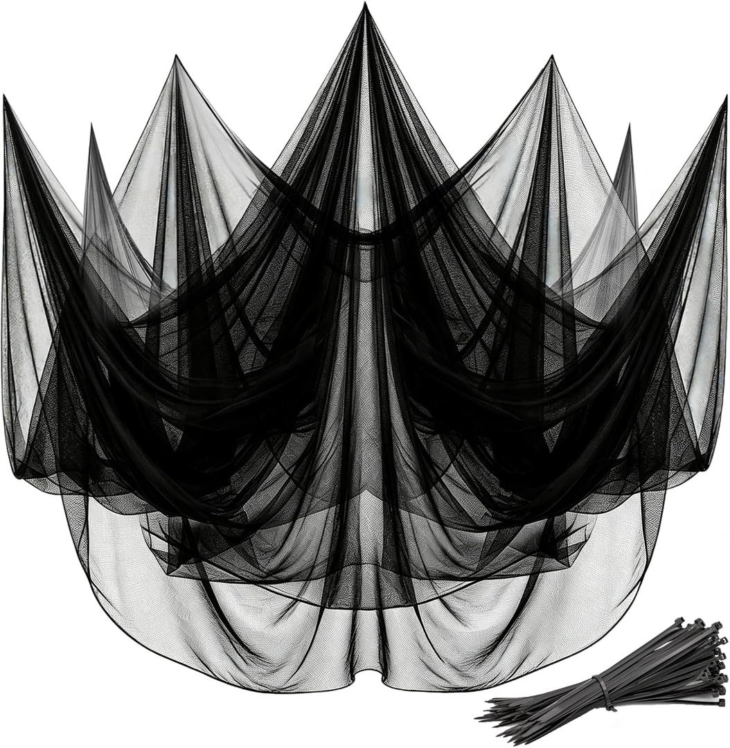 Mosquito Netting,10x50 FT Mosquito Mesh Net,Insect Bird Bug Screen for Patio Garden Vegetables Fruits Protection,Black Bed Curtains with 100 Pcs Straps