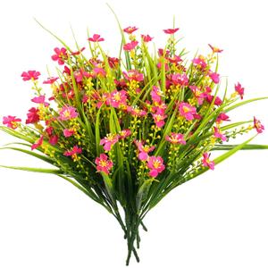 8 Bundles Artificial Flowers Outdoor, UV Resistant Fake Plants for Outsides Farmhouse Home Garden Office Patio Front Porch (8, Rose Red)