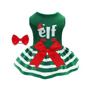 Elf Dog Dresses Velvet Holiday Small Dogs Clothes Onesie Pet Apparel Girl Puppy Skirt, XS