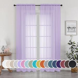 OWENIE Sheer Curtains 84 inches Long for Bedroom Living Room 2 Panels Set, Rod Pocket Soft Light Filtering Privacy Fimly Sheer Curtains & Drapes, Solid Purple Window Treatments, 42Wx84L (Lavender)