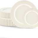 60PCS Ivory Plastic Plates - Beaded Ivory Disposable Plates - Premium Cream Plastic Plate Include 30 Dinner & 30 Dessert Disposable Plate for Birthday, Baby Shower Spring, Wedding & Party