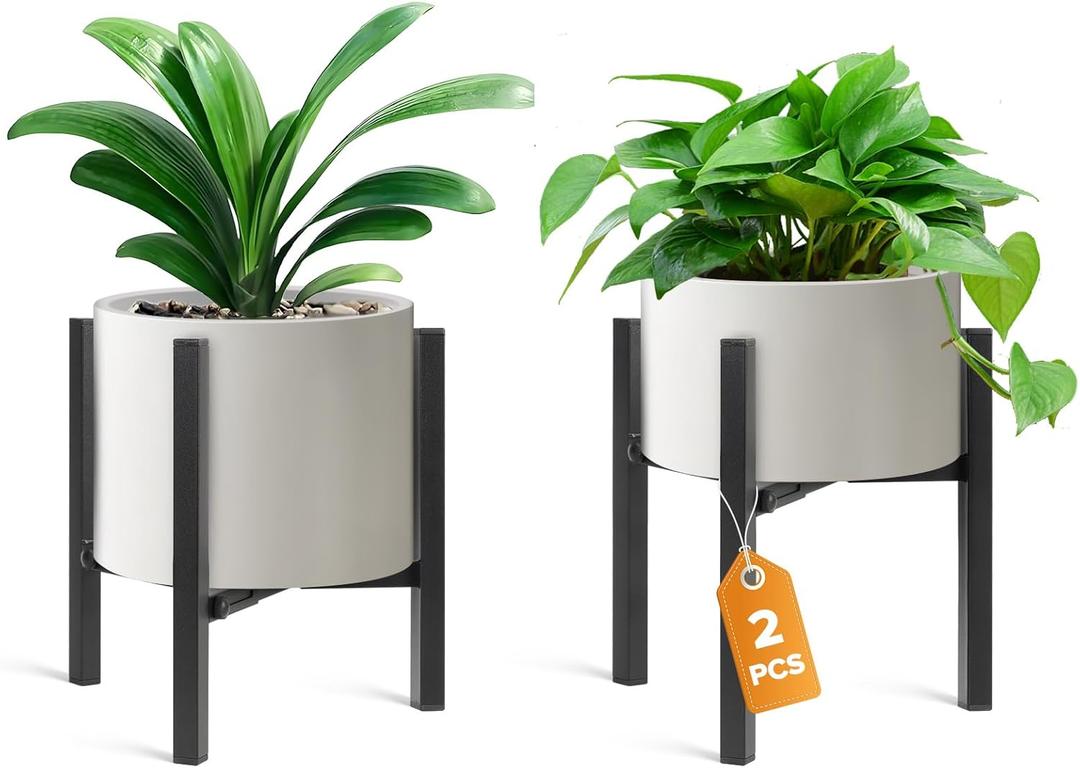 Plant Stand Indoor Adjustable 2 Pack, Metal Modern Indoor Plant Stand, Heavy Duty Plant Stands Outdoor Corner, Stable Plant Holder, Fits 8 to 12 Inches Pots, Black, Pot & Plant Not Included