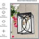 Outdoor Pendant Light Fixtures, Modern 3-Lights Exterior Hanging Lantern Clear Glass Panel, Black Large Outdoor Chandelier for Porch Patio Front Door
