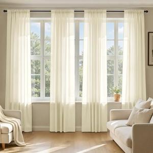 MIULEE Light Cream Sheer Curtains 90 Inches Long, 4 Panels Set, Light Filtering Rod Pocket Voile Drapes for Living Room and Bedroom, Airy Soft Fabric Window Treatments, 42 x 90 Inches