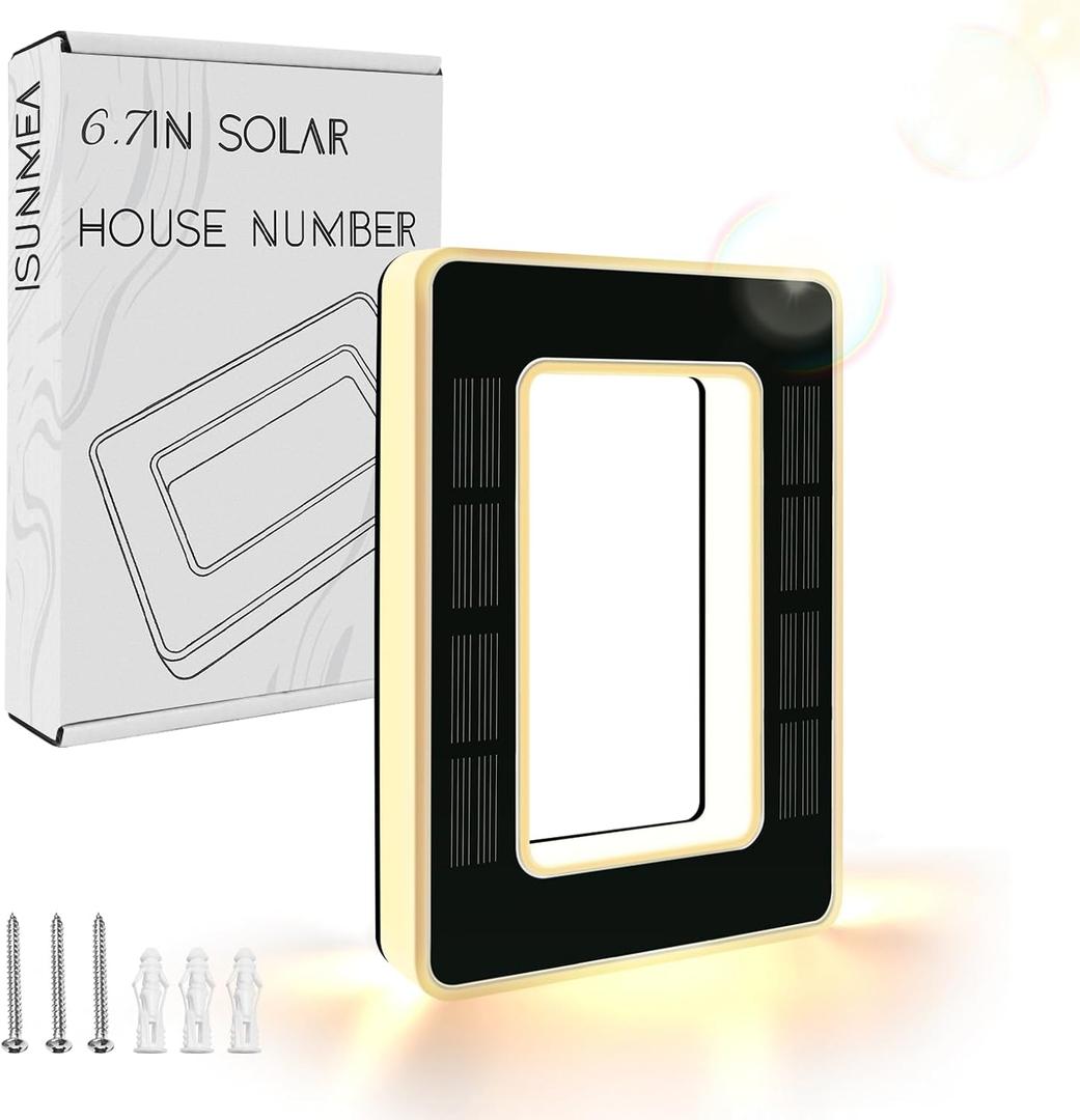 ISUNMEA 6.7 Inch Solar Lighted House Numbers for Outside, Light Up Waterproof LED Address Signs for Houses, Backlit Illuminated Exterior Modern House Numbers Light (0-Black, 6.7IN)