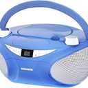 Magnavox MD6949 Portable Top Loading CD Boombox with AM/FM Stereo Radio and Bluetooth Wireless Technology in Black | CD-R/CD-RW Compatible | LED Display | (Blue)