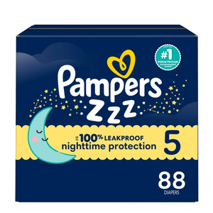 Pampers Overnight Diapers - Swaddlers Overnights - Size 5, 88 Count, Disposable Baby Diaper, Night Time Leak and Skin Protection