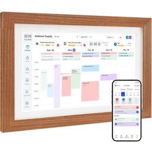 Digital Calendar & Smart Chore Chart, 10.1'' Touchscreen Family Organizer with Multi-Calendar Sync, Reward System, Photo Frame Mode, Desk or Wall Mount, Teak, No Subscription
