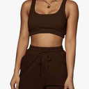 Bodycon Tracksuit 2 Piece Outfit - Tank Crop Top High Waist Drawstring Short Sets Solid Workout Sports Set Sexy Sweatsuit Size M, Brown