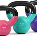 Yes4All Kettlebell, Vinyl Coated Kettlebell Cast Iron Sets with Stable Flat Bottom for Full Body Workout, Push up, Grip Strength Training & Weights Exercises (Multicolor)
