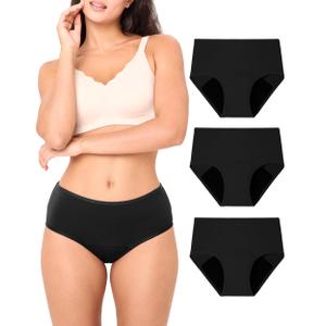 2 x BAMBOO COOL Womens Period Underwear Light Flow High Waisted Leakproof Postpartum Maternity Panties Soft Breathable,3 Pack (Black, L)