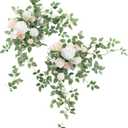 Ling's moment 2PCS Artificial Floral Swags Arch Flowers Wedding Centerpieces Flower Rose Garland Mantel Greenery Arrangements for Sweetheart Welcome Signs Decor Wall Window Home Decor White & Sage, Wht-white & Sage