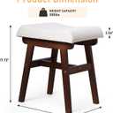 Wood Vanity Stool Chair, 17.7 Inch Compact Makeup Chairs with Saddle Cushion, Linen-Covered High Rebound Sponge Seat, Easy Assembly Footstool for Bedroom, Entryway, Home, Walnut Ottomans